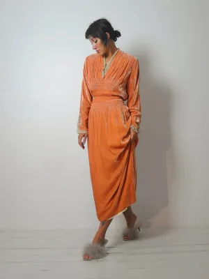 Elegant 1920s/30s Coral Velvet Flapper Dress