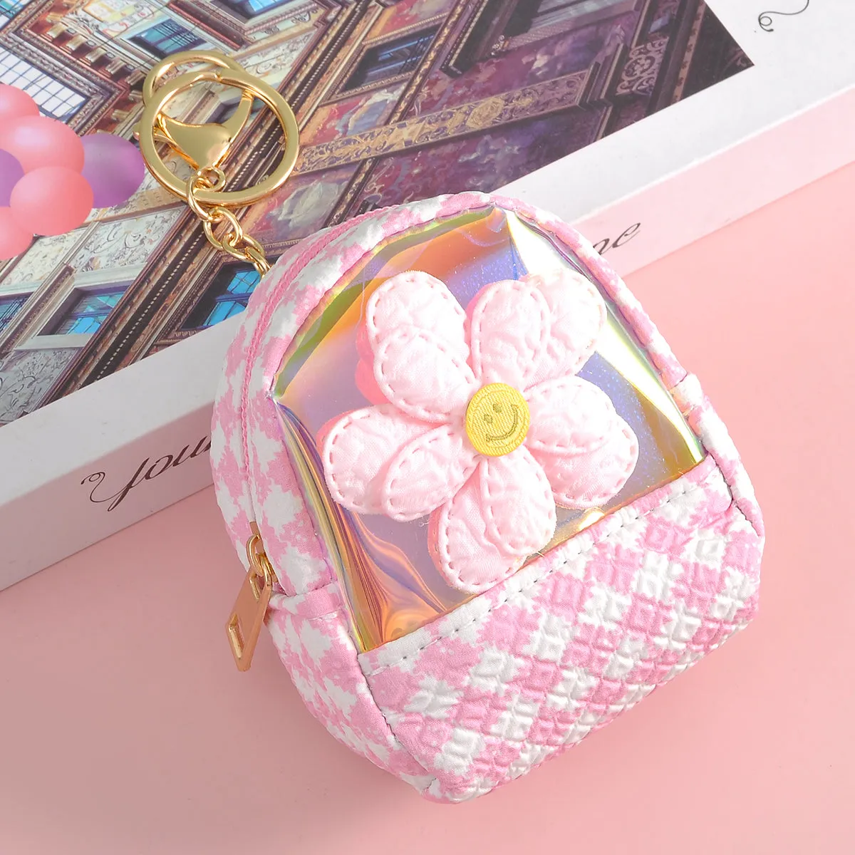 2-in-1 Flower Theme Coin Pouch Keychain.