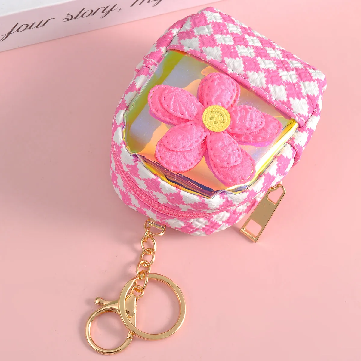 2-in-1 Flower Theme Coin Pouch Keychain.