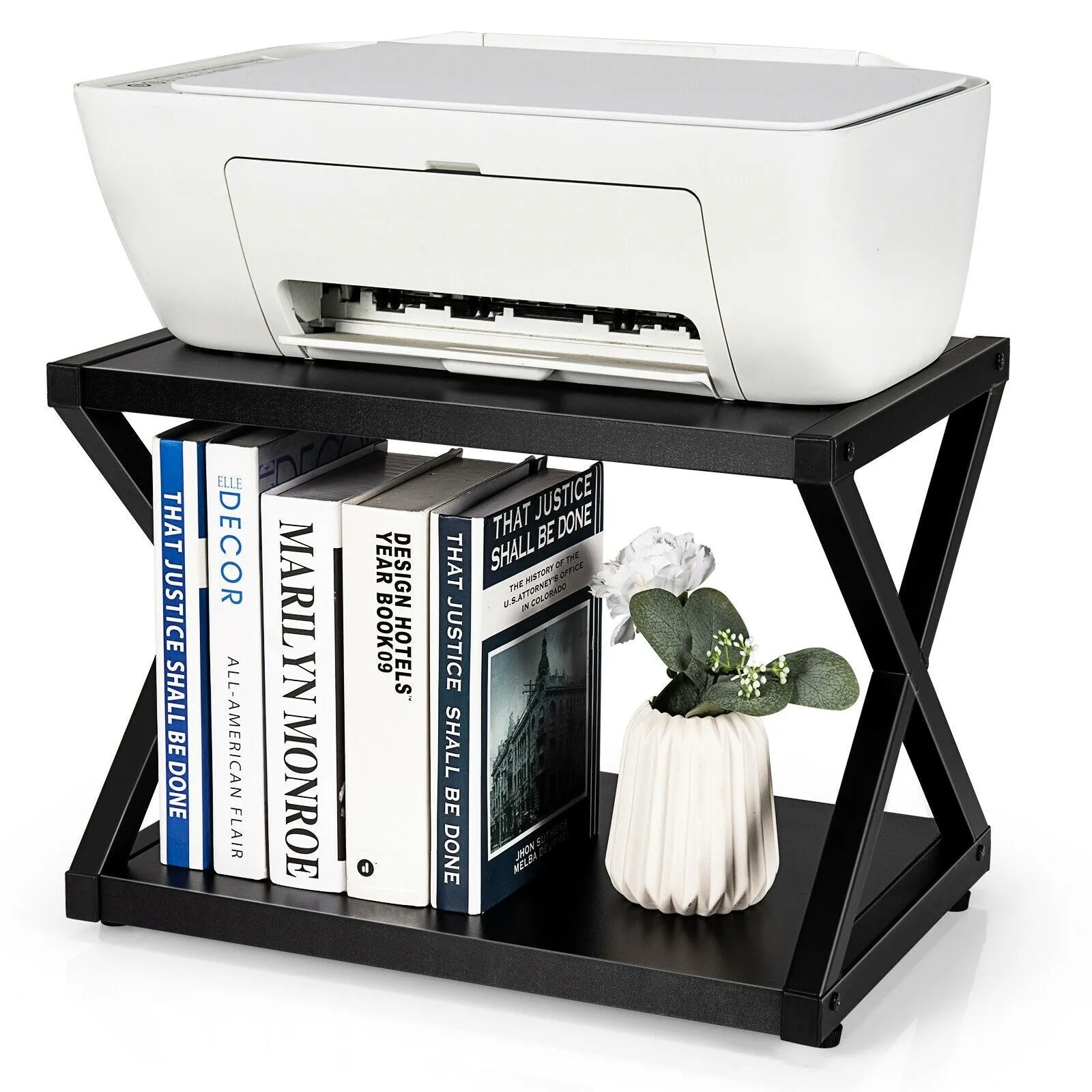 2 Tier Desktop Printer Stand with Anti-Skid Pads - Black