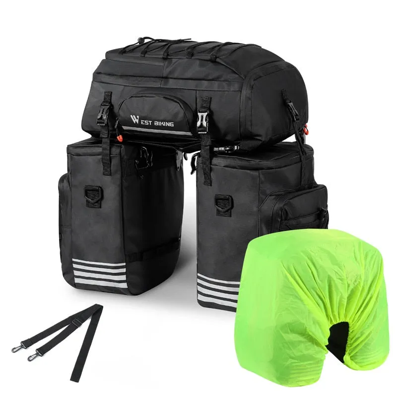 3 In 1 Cycling Pannier 48L Large Capacity Bicycle Bag Waterproof MTB Mountain Bike Rear Seat Trunk Bags Backpack