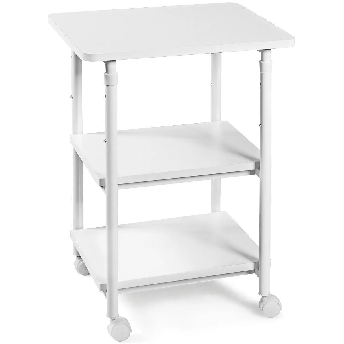 3-tier Adjustable Printer Stand with 360-degree Swivel Casters - White