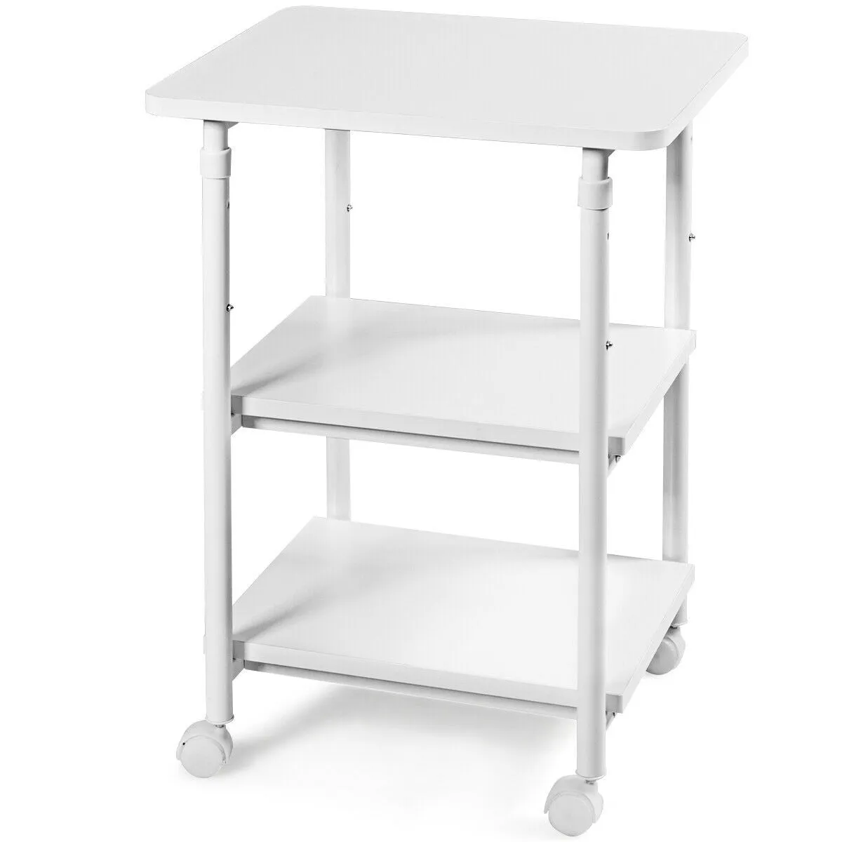 3-tier Adjustable Printer Stand with 360-degree Swivel Casters - White