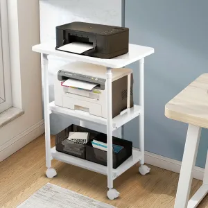 3-tier Adjustable Printer Stand with 360-degree Swivel Casters - White