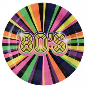 80's Party Large Round Lunch Paper Plates, 9 Inches, 10 Count