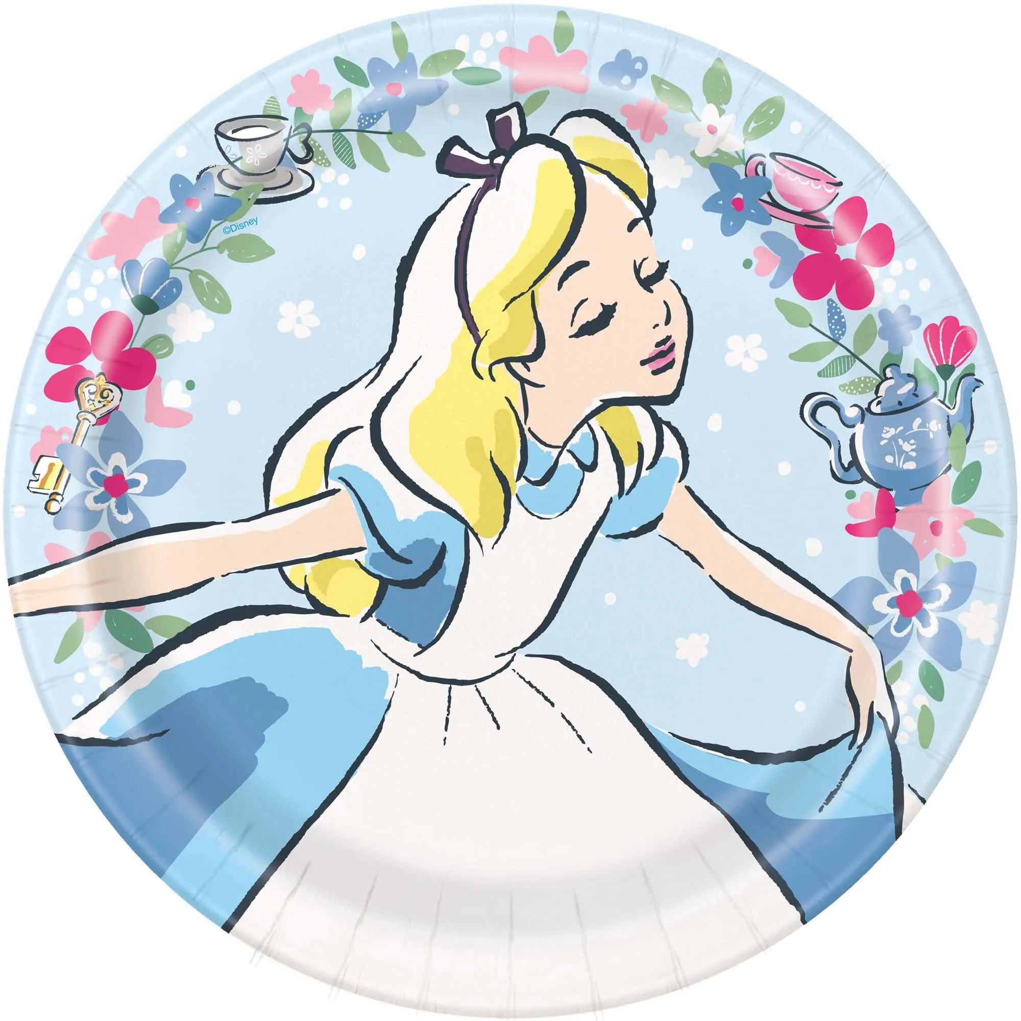 Alice in Wonderland Birthday Large Round Lunch Paper Plates, 9 Inches, 8 Count