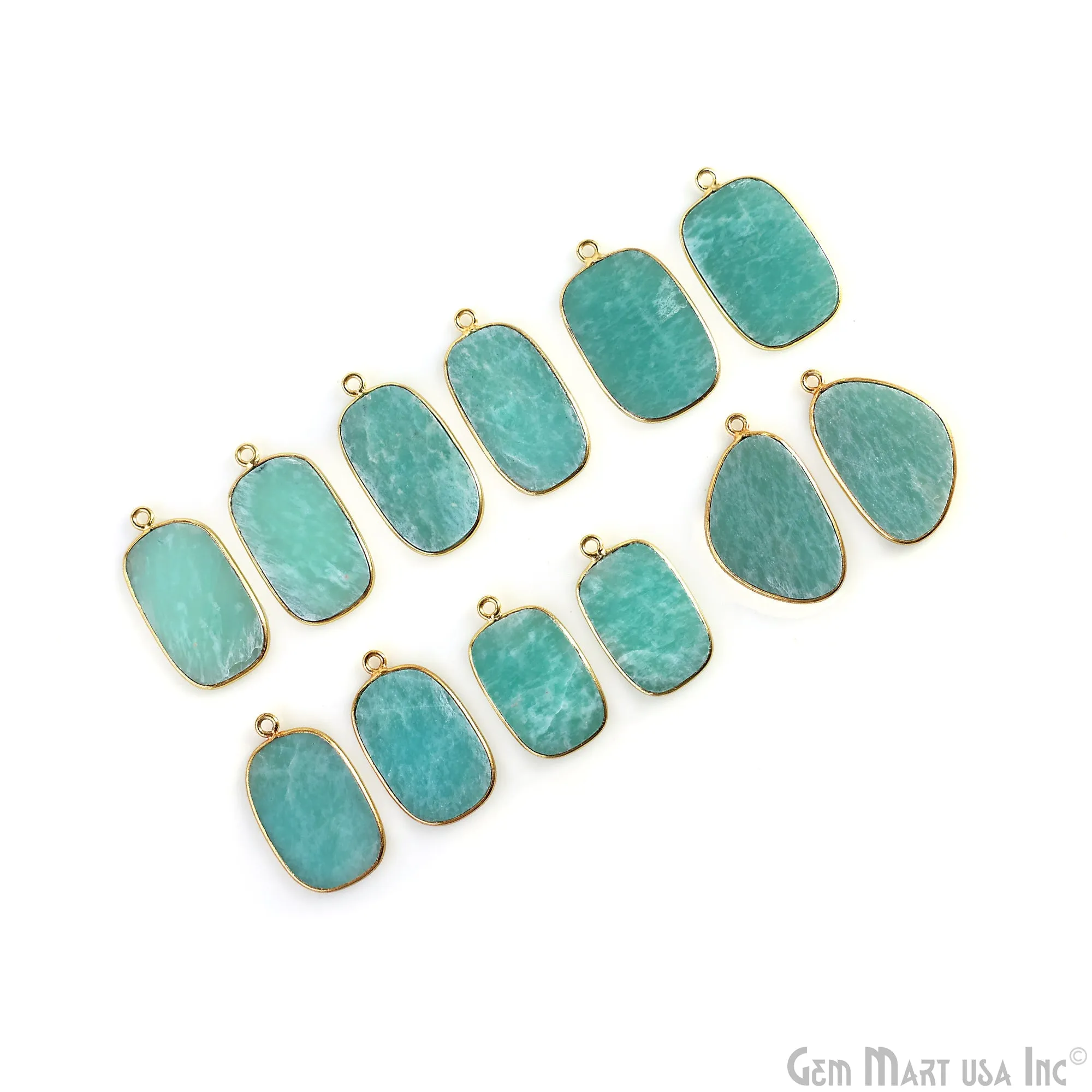 Amazonite Octagon Gold Plated Single Bail Bezel Smooth Slab Slice Thick Gemstone Connector 28x16mm 1 Pair