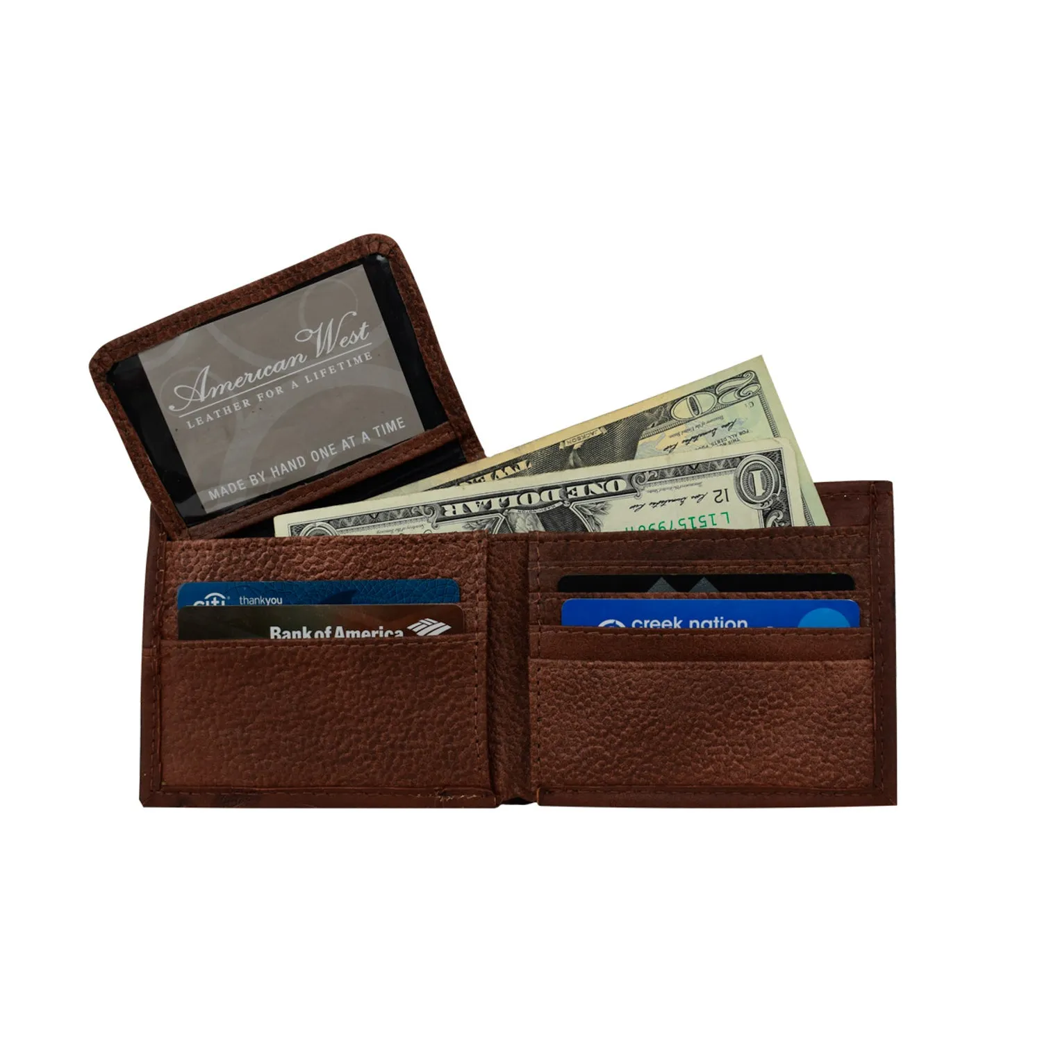 American West Mens Waxed Natural Tan Leather Bifold Wallet