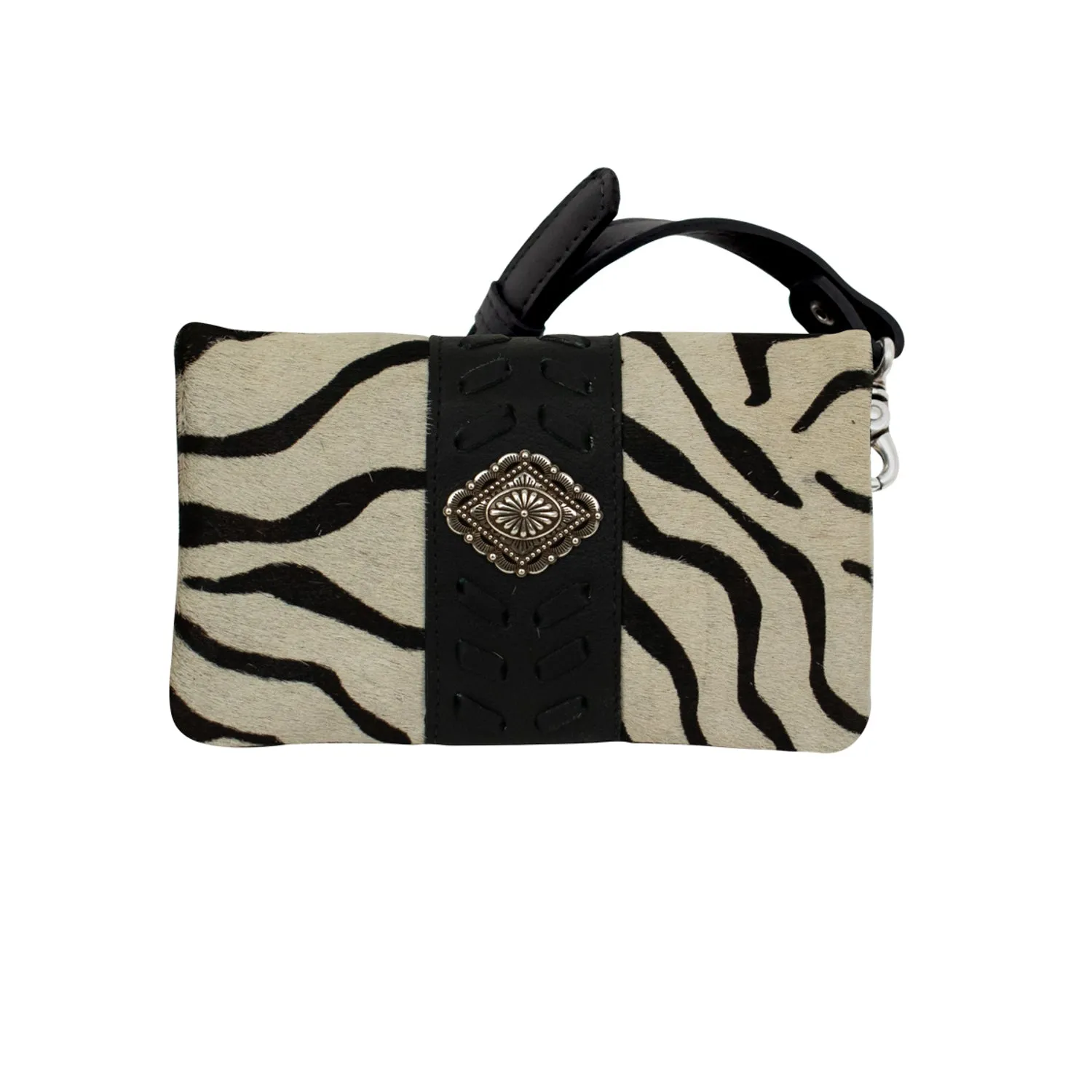 American West Womens Grab and Go Zebra Hair-On Leather Clutch Bag