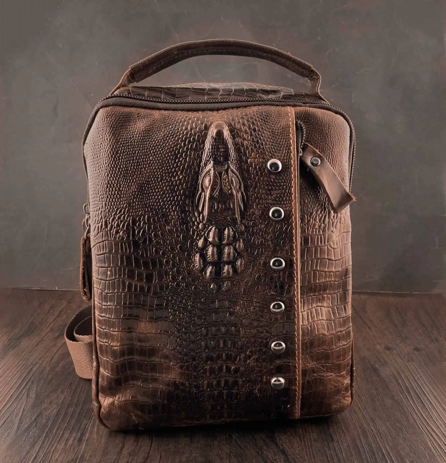 Badass Brown Leather Men's Sling Bag Chest Bag One shoulder Backpack Sling Bag For Men