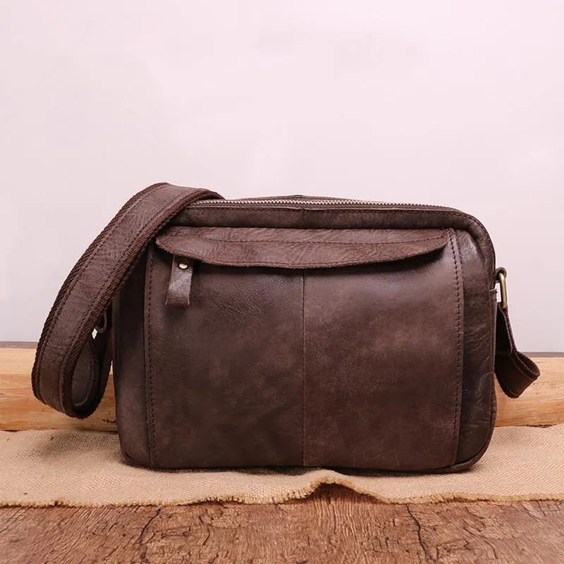 Badass Dark Brown Leather Men's 8 inches Small Courier Bag Brown Messenger Bag Postman Bag For Men