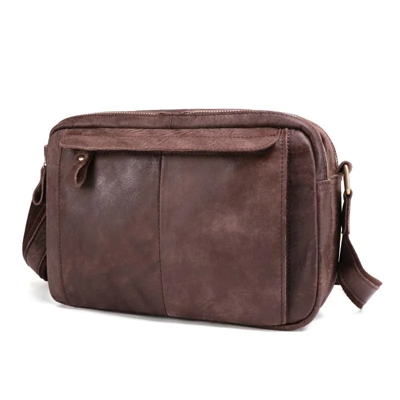 Badass Dark Brown Leather Men's 8 inches Small Courier Bag Brown Messenger Bag Postman Bag For Men