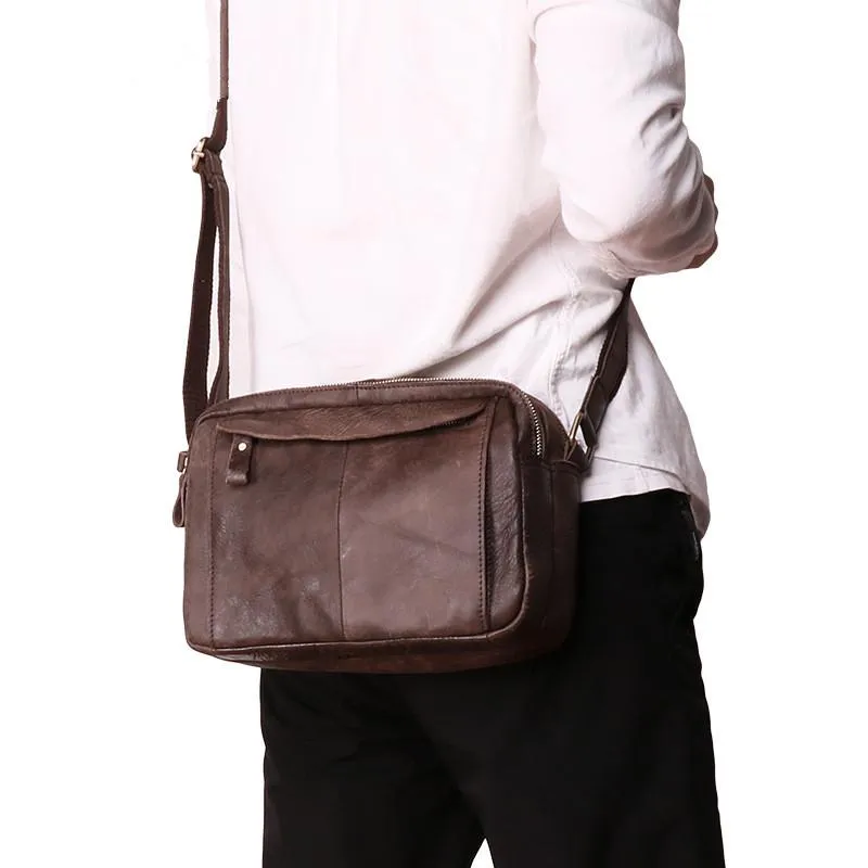 Badass Dark Brown Leather Men's 8 inches Small Courier Bag Brown Messenger Bag Postman Bag For Men