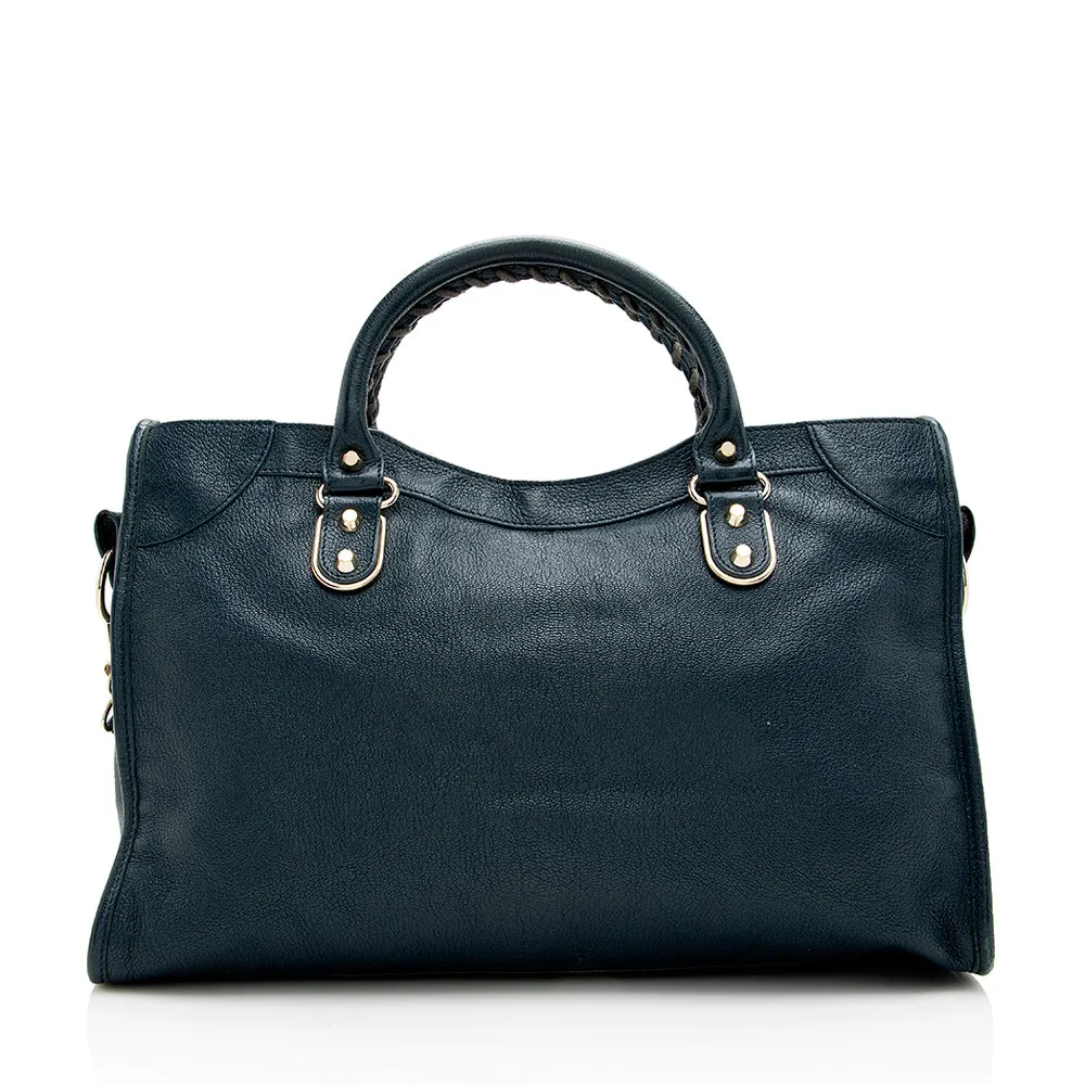 Stylish Balenciaga Agneau City Satchel with Elegant Metallic Edges