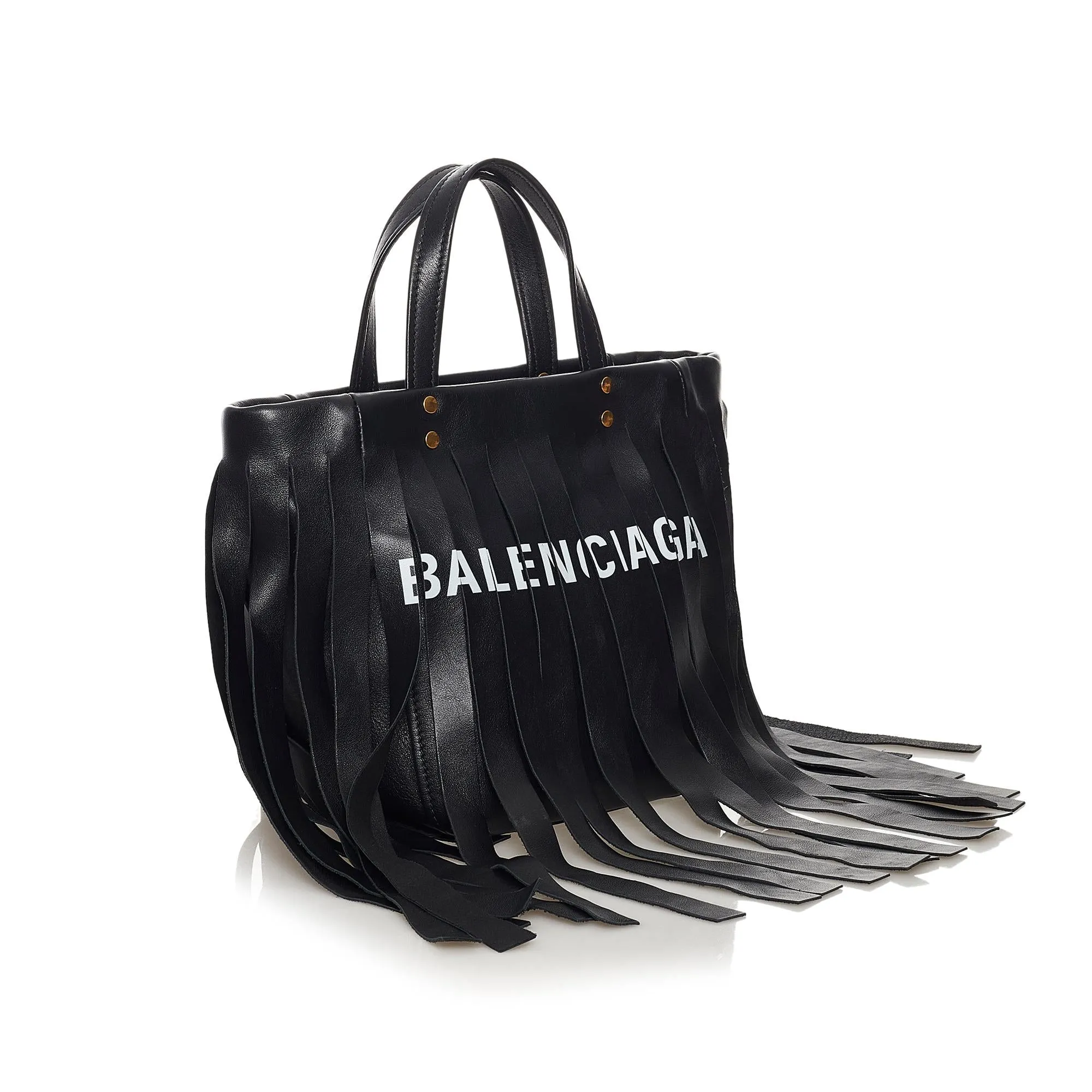 Stylish Balenciaga Fringed Leather Laundry Tote Bag