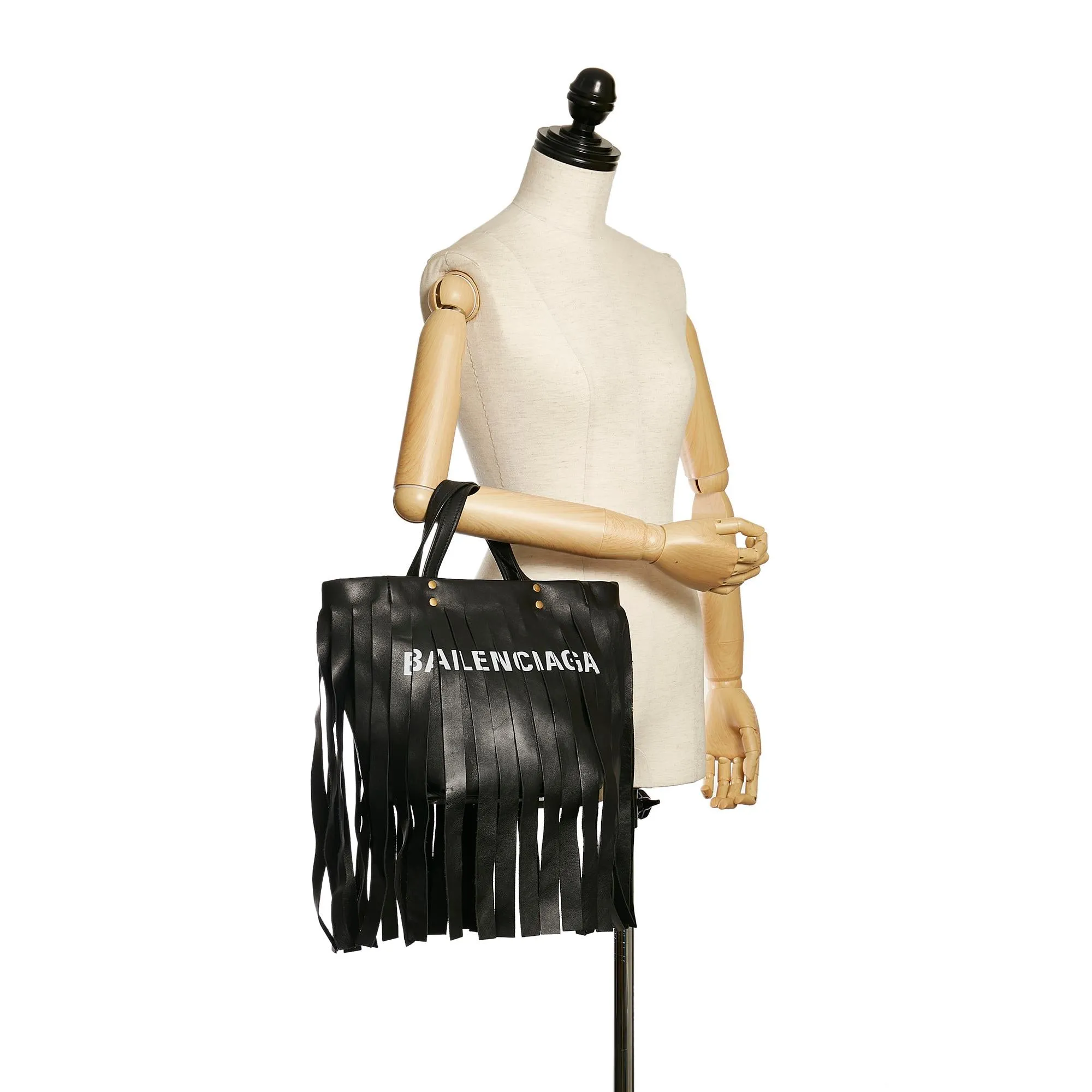 Stylish Balenciaga Fringed Leather Laundry Tote Bag