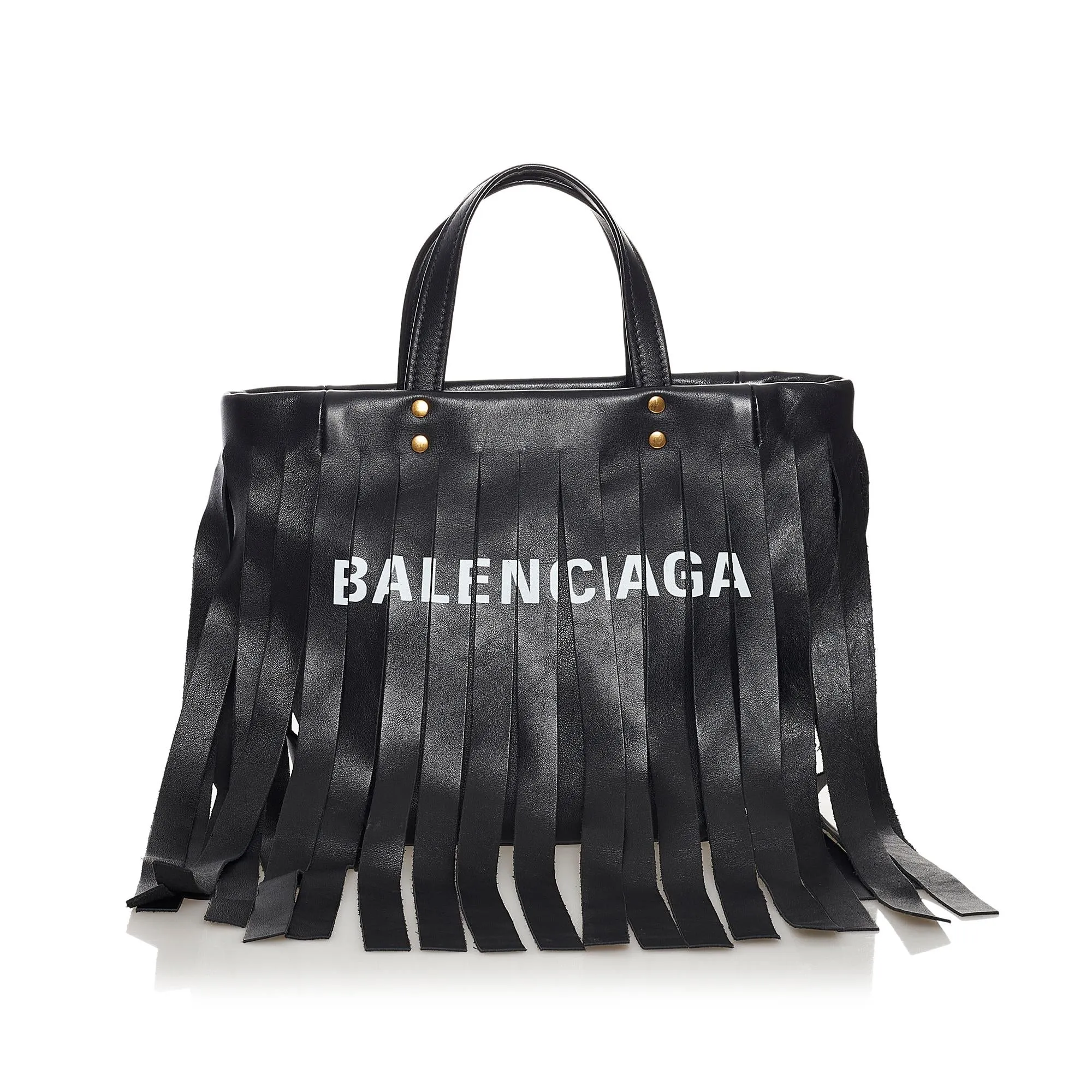 Stylish Balenciaga Fringed Leather Laundry Tote Bag