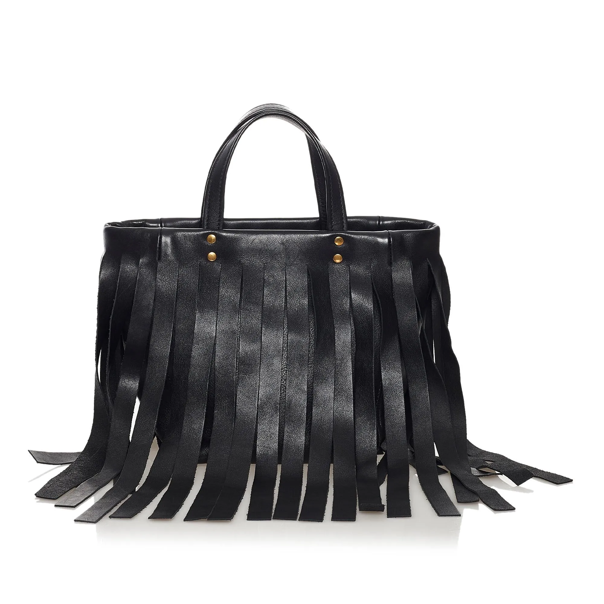 Stylish Balenciaga Fringed Leather Laundry Tote Bag