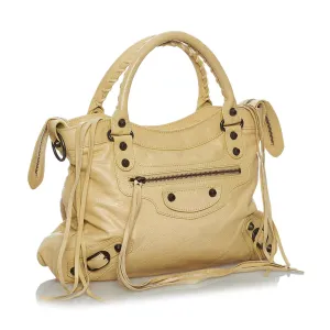 Luxury Balenciaga Motocross Town Satchel in Classic Lambskin Leather