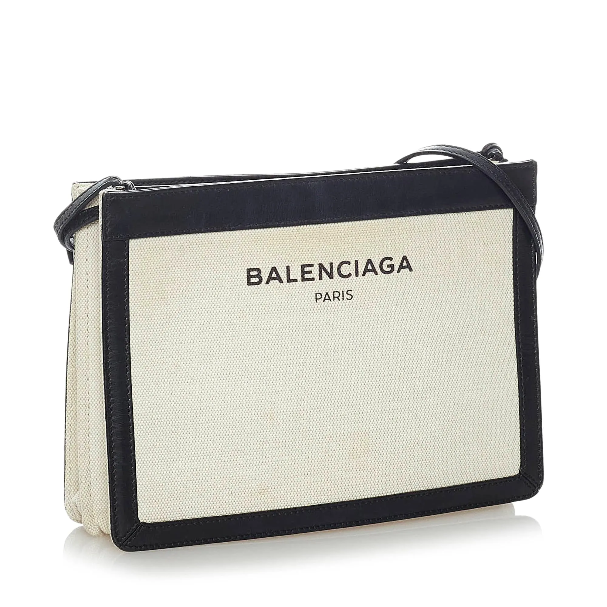 Balenciagas Designer Navy Blue Pochette S, Durable Canvas Crossbody Bag