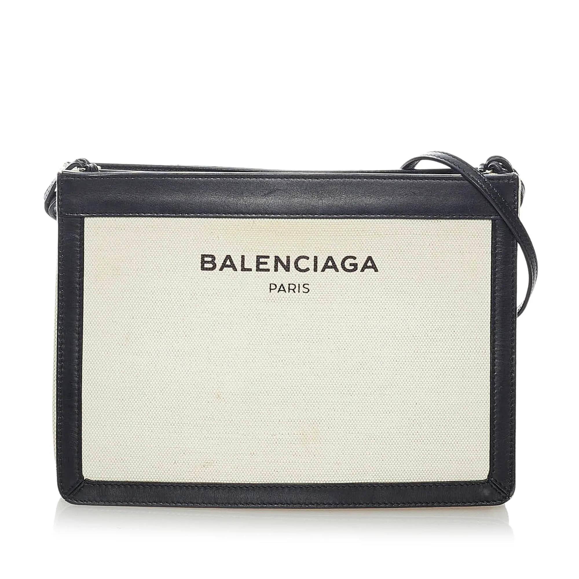 Balenciagas Designer Navy Blue Pochette S, Durable Canvas Crossbody Bag