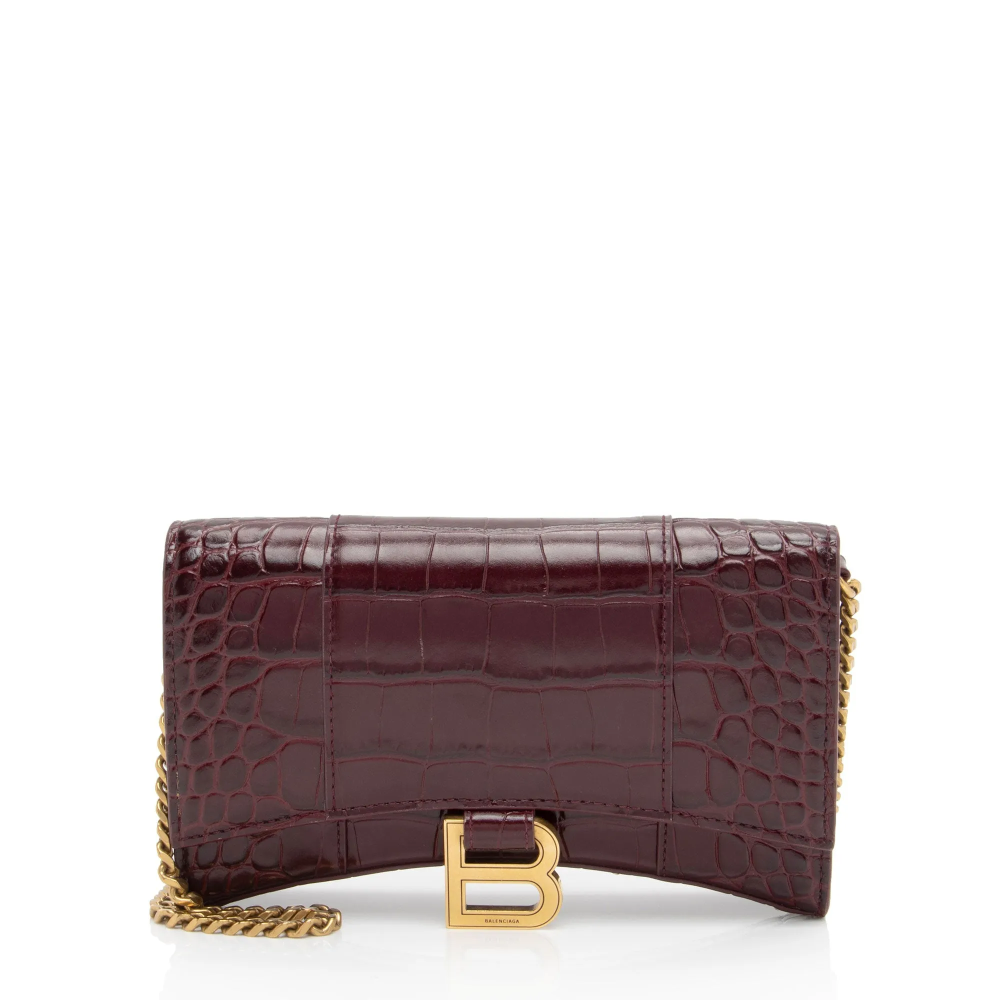 Balenciaga Hourglass Chain Bag in Shiny Croc-Embossed Calfskin | Stylish and Luxurious