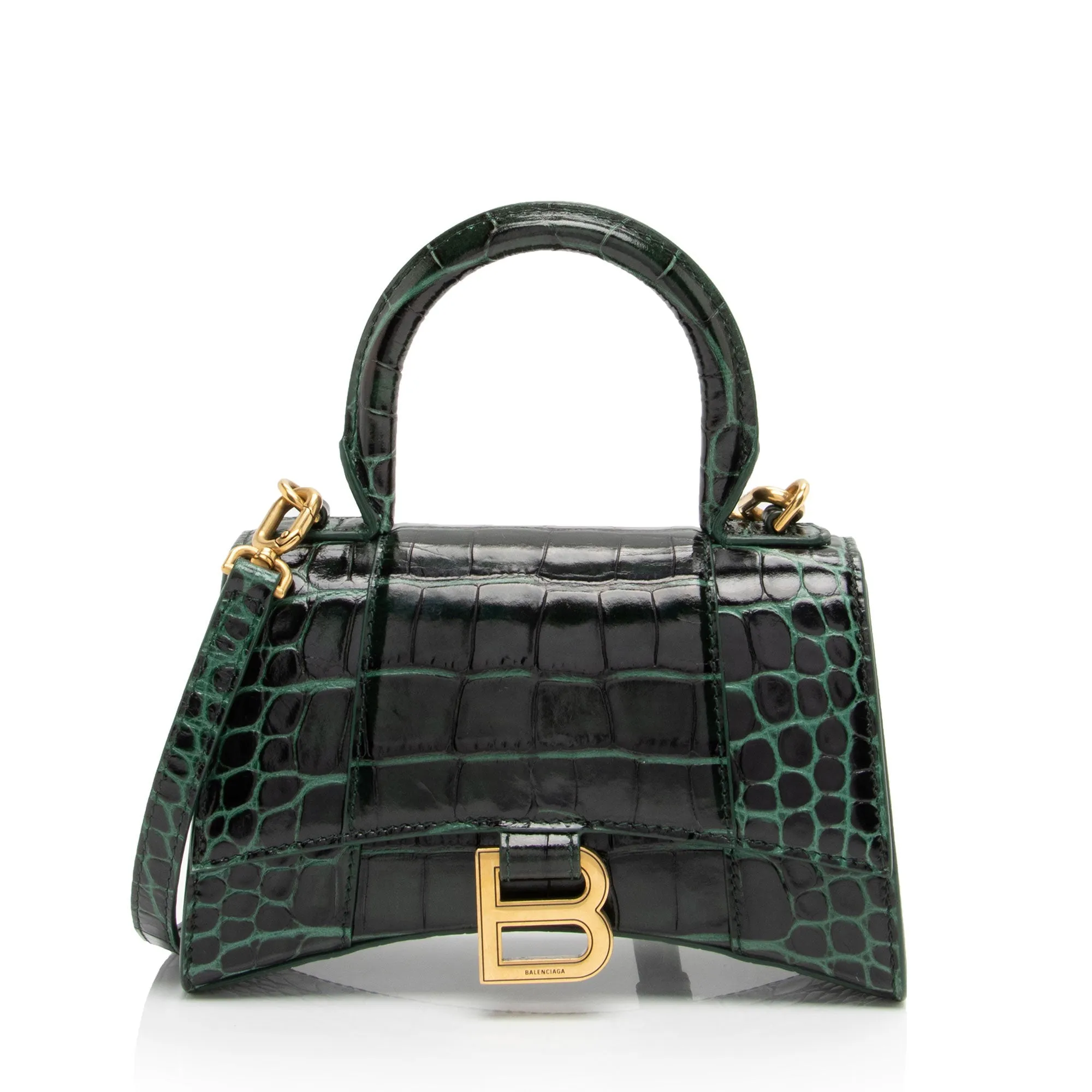 Balenciaga Shiny Croc Embossed Calfskin Hourglass XS Satchel