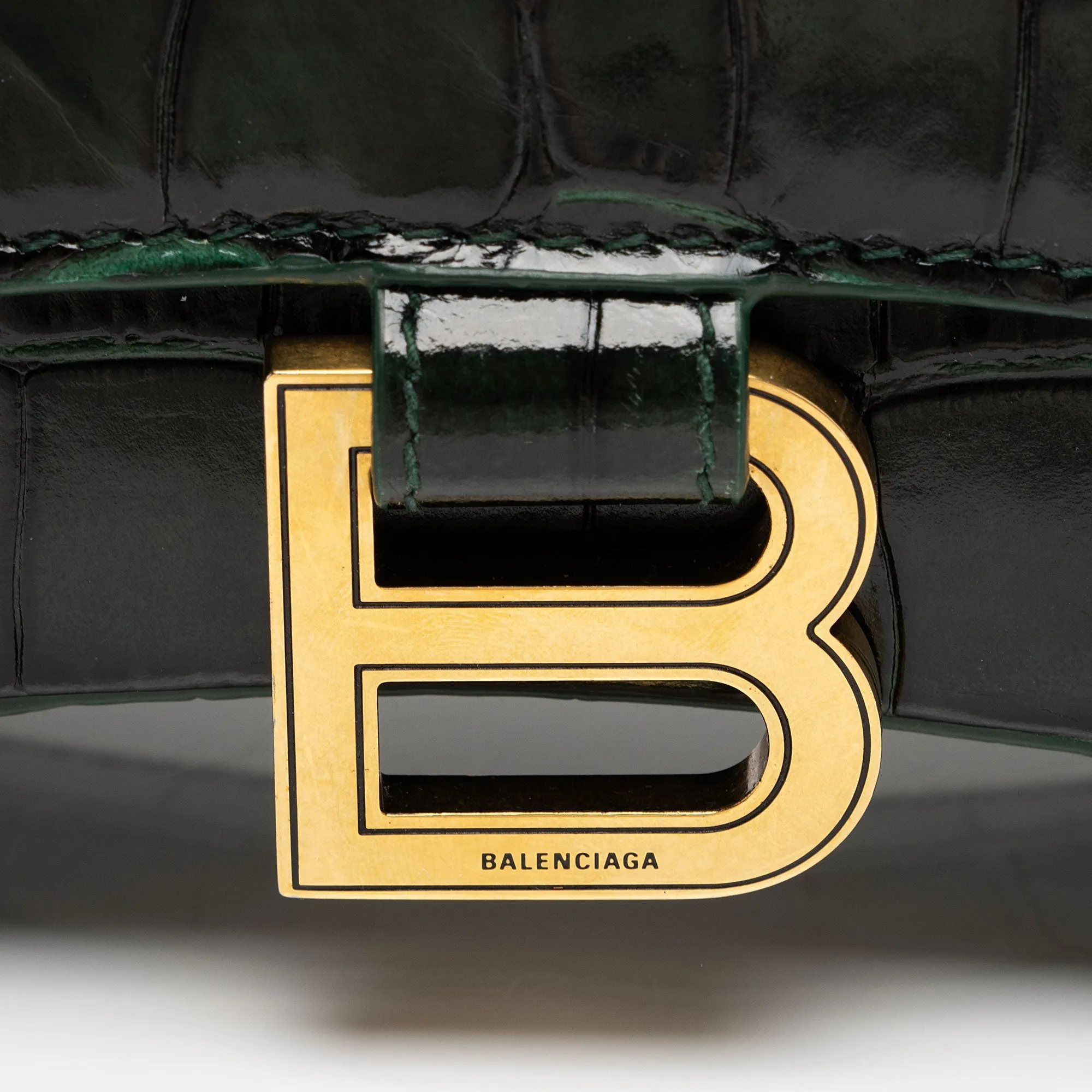 Balenciaga Shiny Croc Embossed Calfskin Hourglass XS Satchel