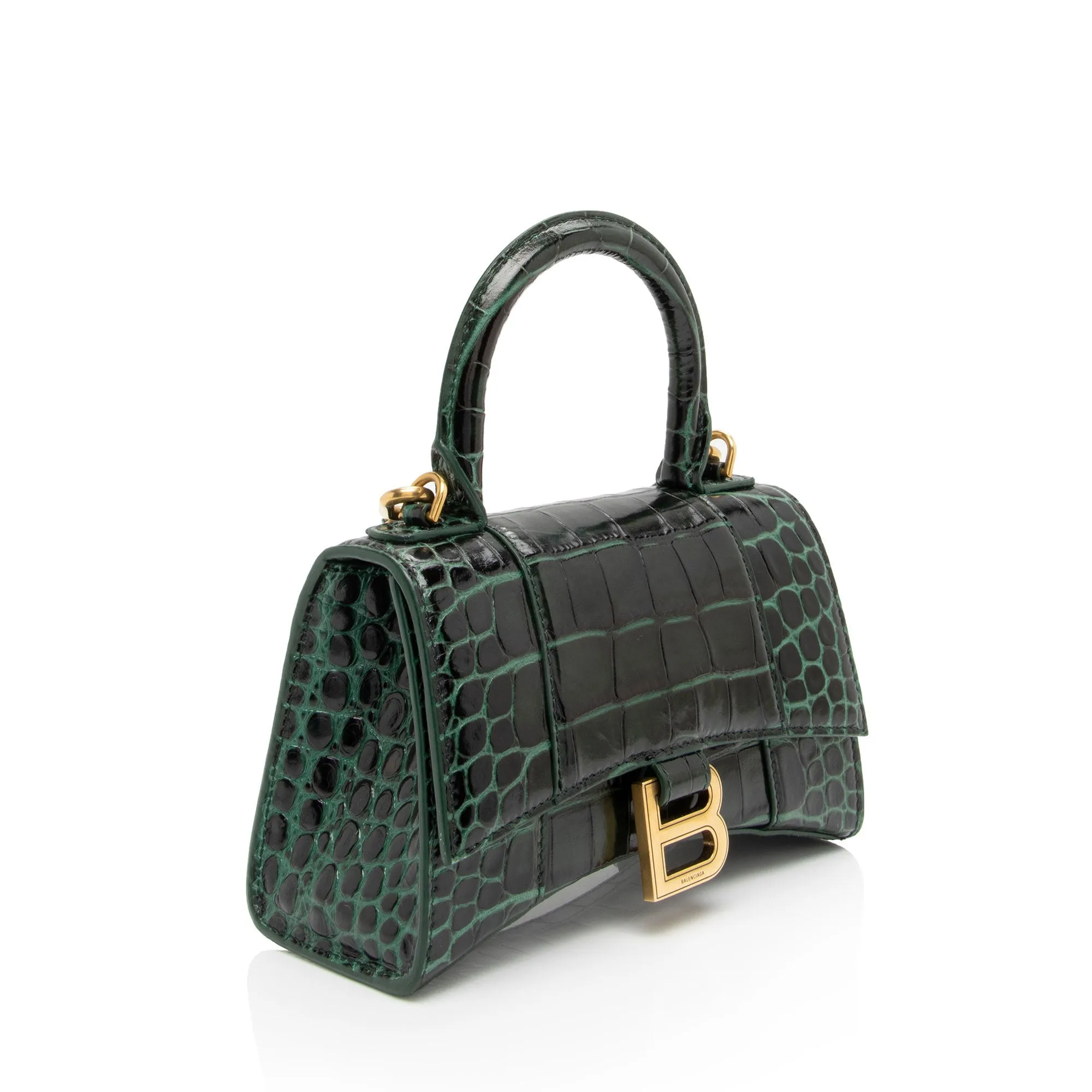 Balenciaga Shiny Croc Embossed Calfskin Hourglass XS Satchel