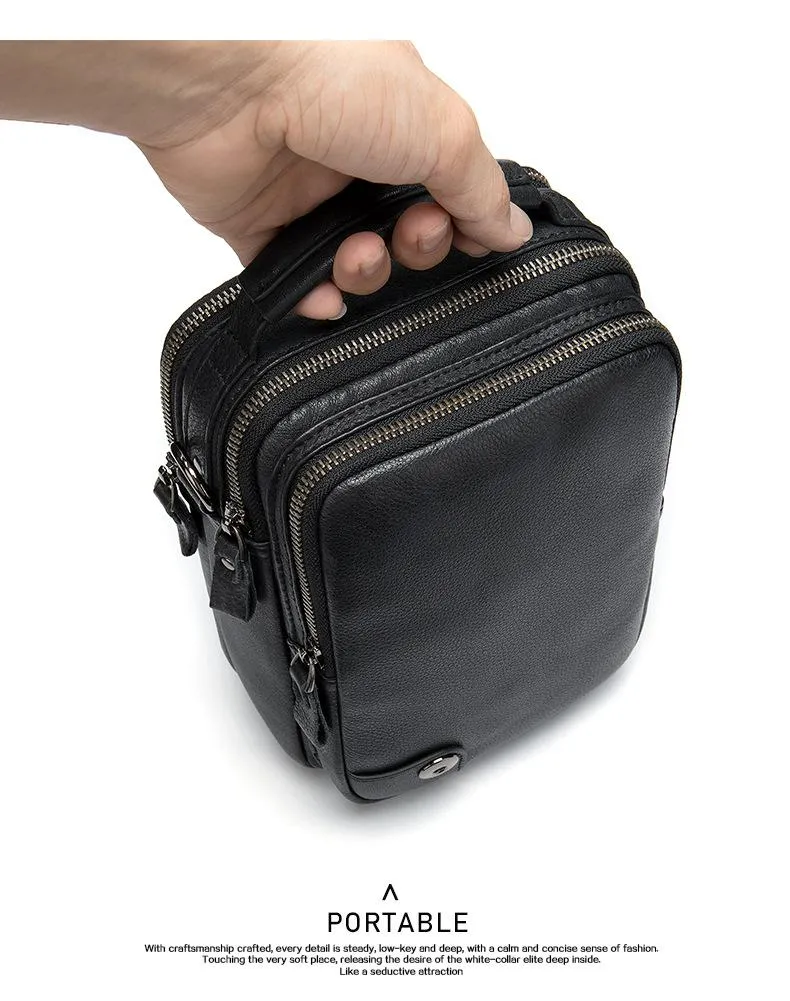 Black Cool Leather 8 inches Small Vertical Messenger Bag Courier Bag Postman Bag For Men