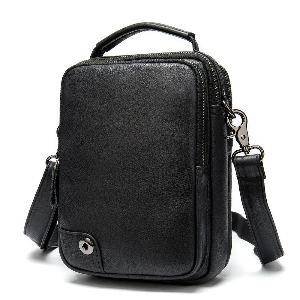 Black Cool Leather 8 inches Small Vertical Messenger Bag Courier Bag Postman Bag For Men