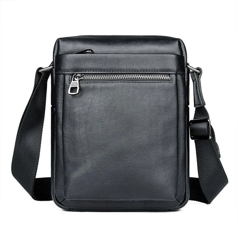 Black Cool Leather 8 inches Small Vertical Messenger Bag Courier Bag Postman Bag For Men