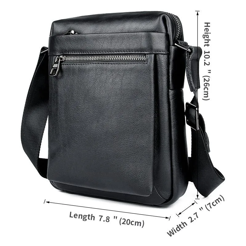 Black Cool Leather 8 inches Small Vertical Messenger Bag Courier Bag Postman Bag For Men