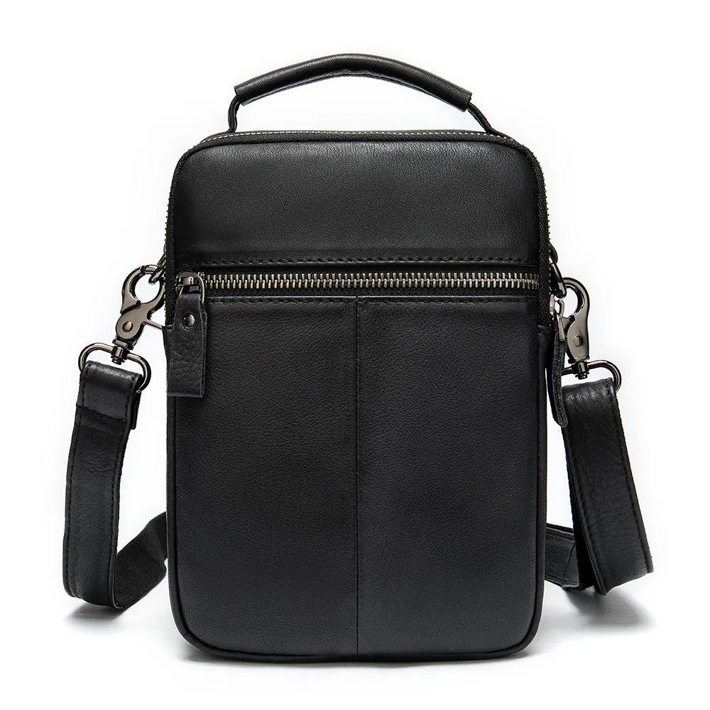 Black Cool Leather 8 inches Small Vertical Messenger Bag Courier Bag Postman Bag For Men