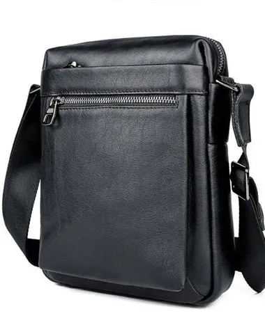 Black Cool Leather 8 inches Small Vertical Messenger Bag Courier Bag Postman Bag For Men