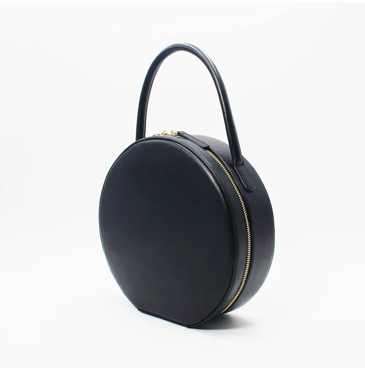 Black Leather circle Purse handbag bag for women leather purse shopper bag