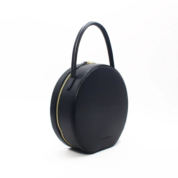 Black Leather circle Purse handbag bag for women leather purse shopper bag