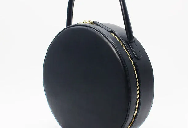 Black Leather circle Purse handbag bag for women leather purse shopper bag