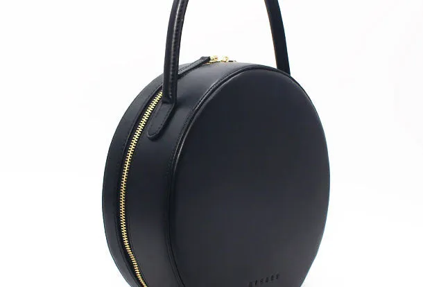 Black Leather circle Purse handbag bag for women leather purse shopper bag