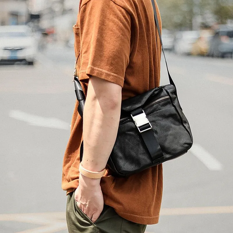 Black Leather Mens Casual Small Courier Bag Messenger Bags Brown Postman Bag For Men