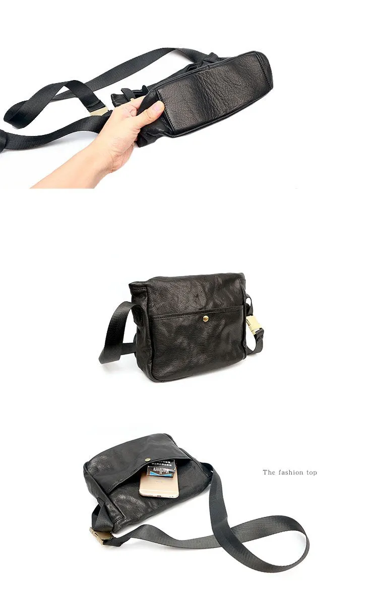 Black Leather Mens Casual Small Courier Bag Messenger Bags Brown Postman Bag For Men