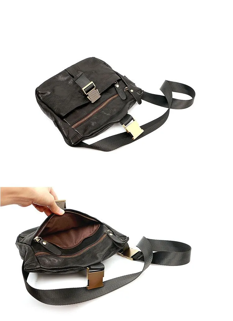 Black Leather Mens Casual Small Courier Bag Messenger Bags Brown Postman Bag For Men