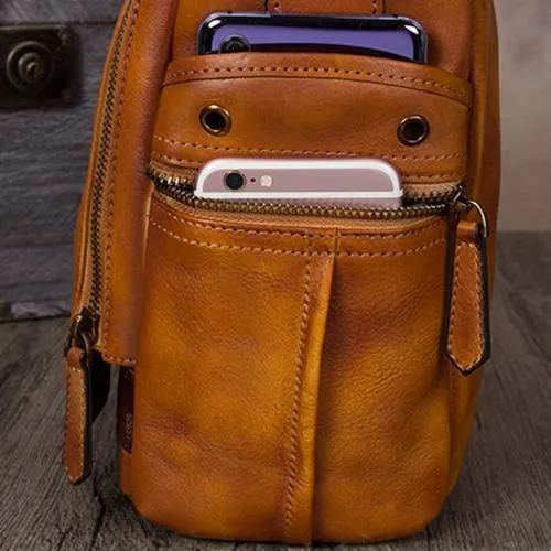 Black Mens Vintage Vertical Small Messenger Bag Brown Leather Side Bag Couier Bag for Men