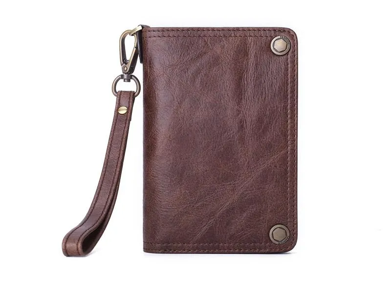 Black Small MENS LEATHER Bifold Wallet SLIM ZIPPER CLUTCH WRISTLET Brown Wallet FOR MEN