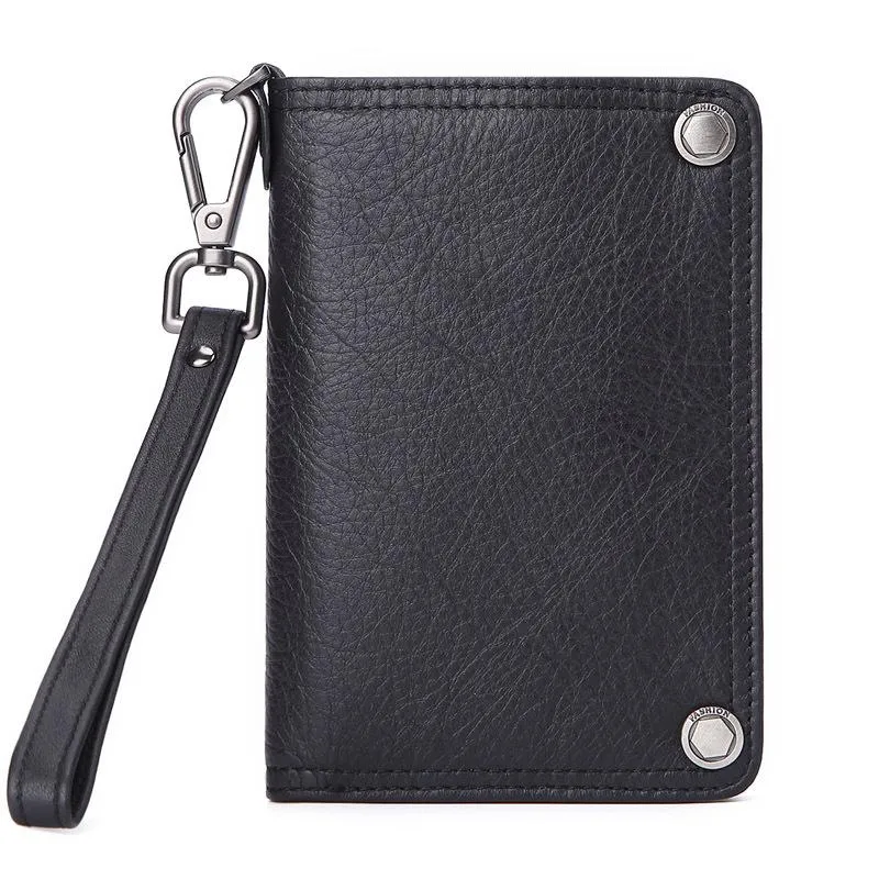 Black Small MENS LEATHER Bifold Wallet SLIM ZIPPER CLUTCH WRISTLET Brown Wallet FOR MEN