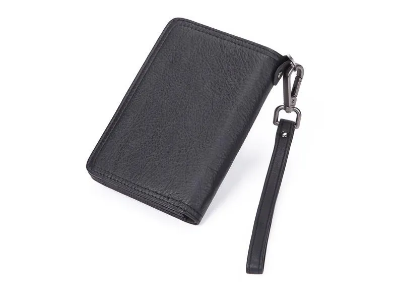 Black Small MENS LEATHER Bifold Wallet SLIM ZIPPER CLUTCH WRISTLET Brown Wallet FOR MEN