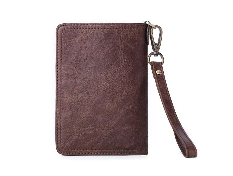 Black Small MENS LEATHER Bifold Wallet SLIM ZIPPER CLUTCH WRISTLET Brown Wallet FOR MEN