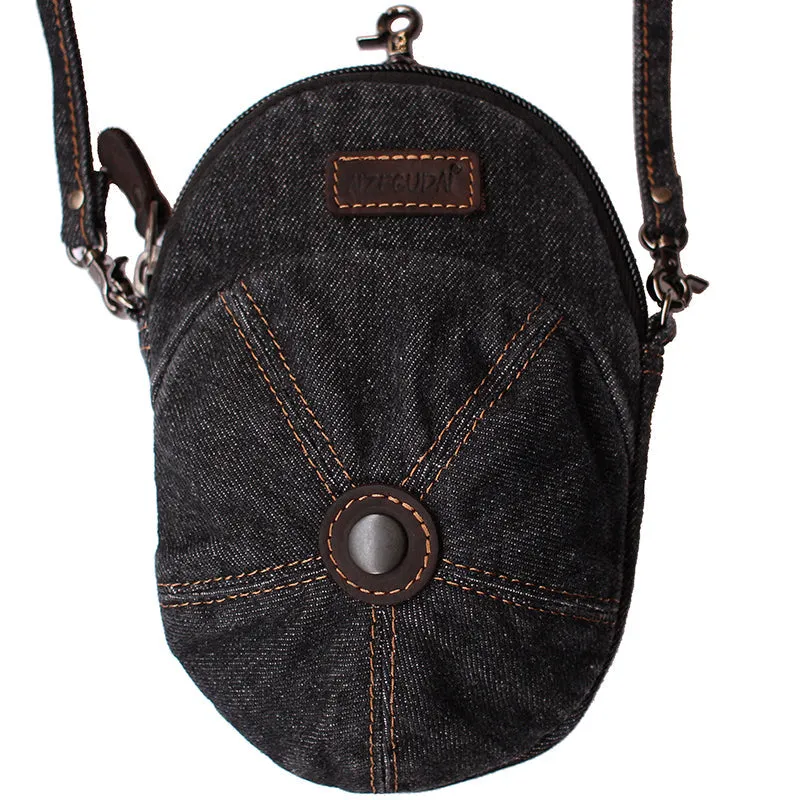 Black Unique Denim Cap Mini Shoulder Bags Belt Pouch Denim Cap Phone Crossbody Bag Women