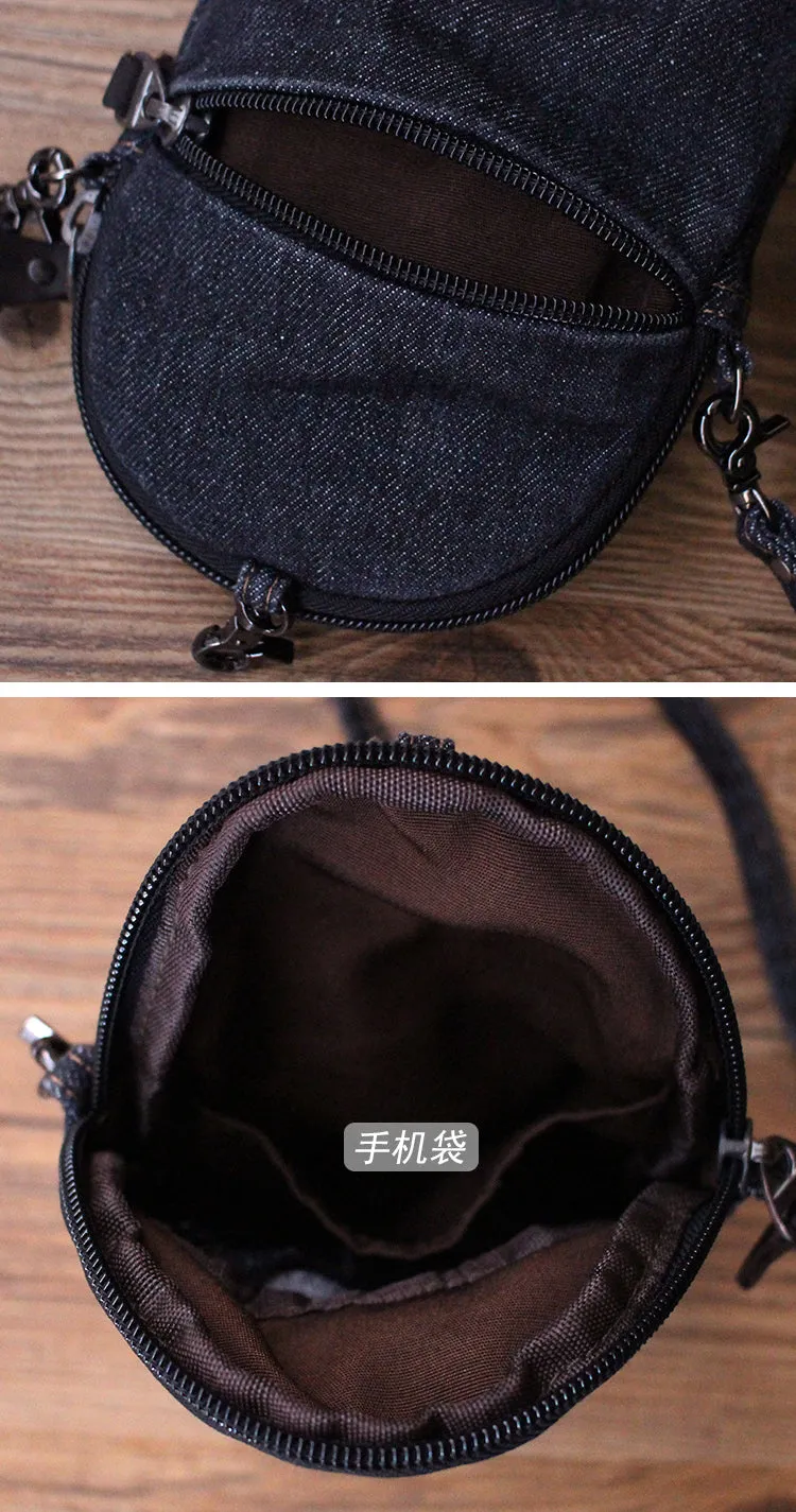 Black Unique Denim Cap Mini Shoulder Bags Belt Pouch Denim Cap Phone Crossbody Bag Women