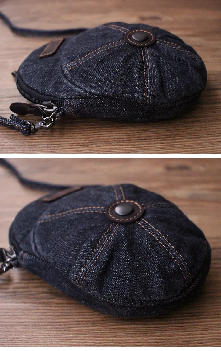 Black Unique Denim Cap Mini Shoulder Bags Belt Pouch Denim Cap Phone Crossbody Bag Women